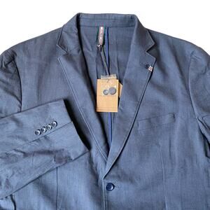 Paul Jones Linen Blend Blazer Sport Coat Men 2XL Navy Coastal Preppy Jacket NWT